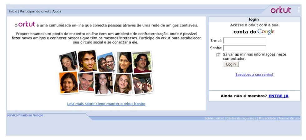 Orkut – Primeira página do site quando funcionava
